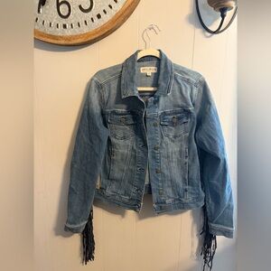 Idyllwind Light Blue Denim Jacket with fringes and faux turquoise